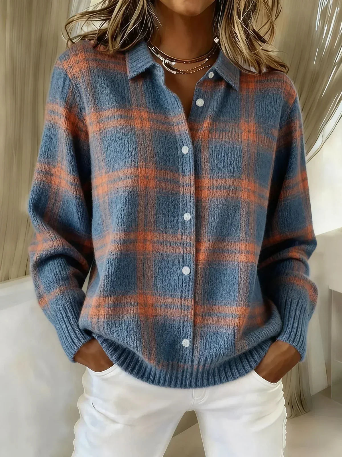 Anna | Soft Knit Checked Cardigan