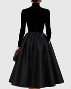 ARADIA | ELEGANT BLACK VELVET AND SATIN MIDI DRESS