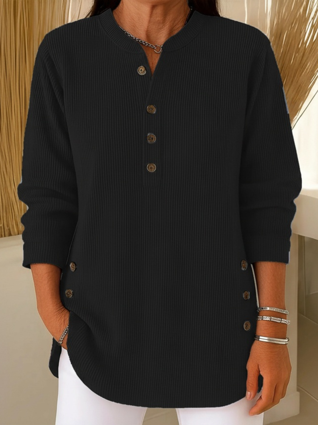 Melanie™ – Plain Knit Jumper with Long Sleeves