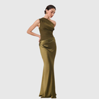 ALEIDA | ONE-SHOULDER SATIN MAXI DRESS