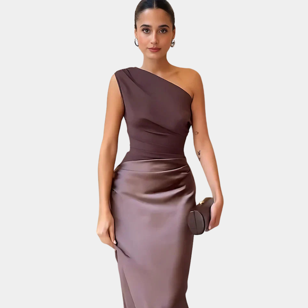 ALEIDA | ONE-SHOULDER SATIN MAXI DRESS