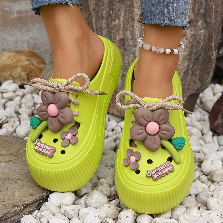 Penelope-Comfortable Floral Decor Platform Clogs