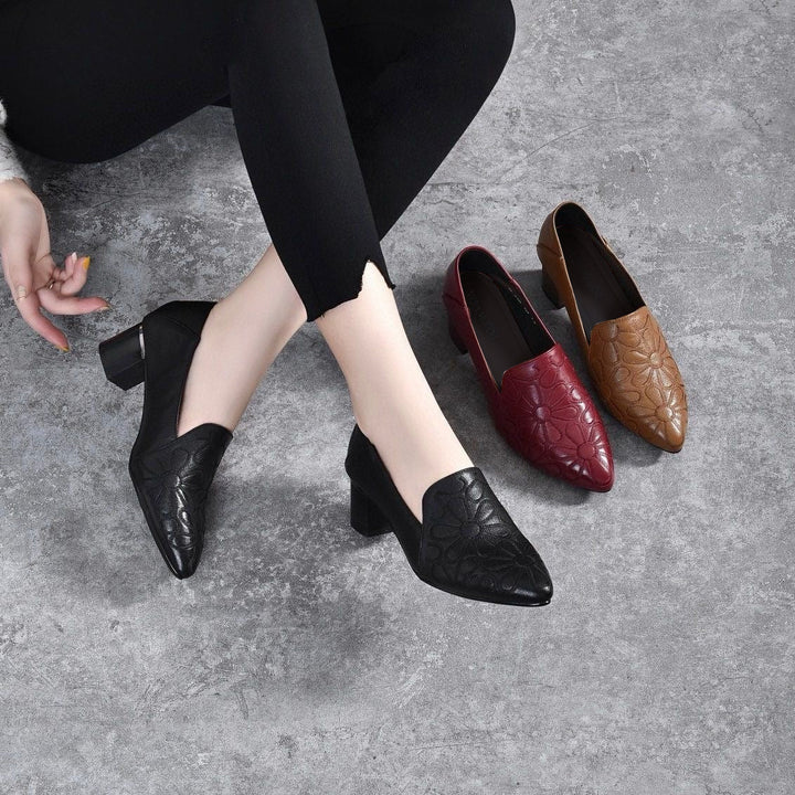 Tonette - Soft Vegan Leather Embroidered Pumps
