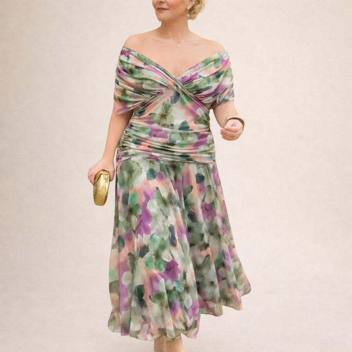 Florendra | Long Floral V Neck Dress