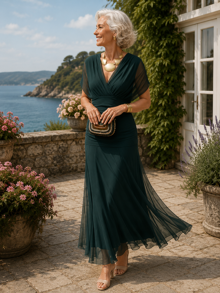 Louise | Elegant Maxi Party Dress with V-Neck