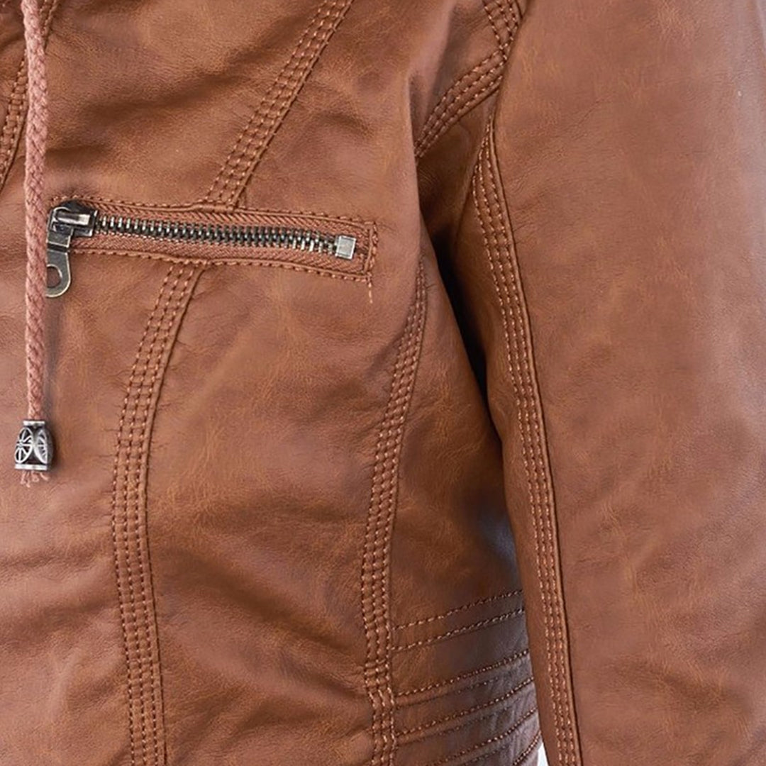 Elora | Chic Hooded Leather Jacket