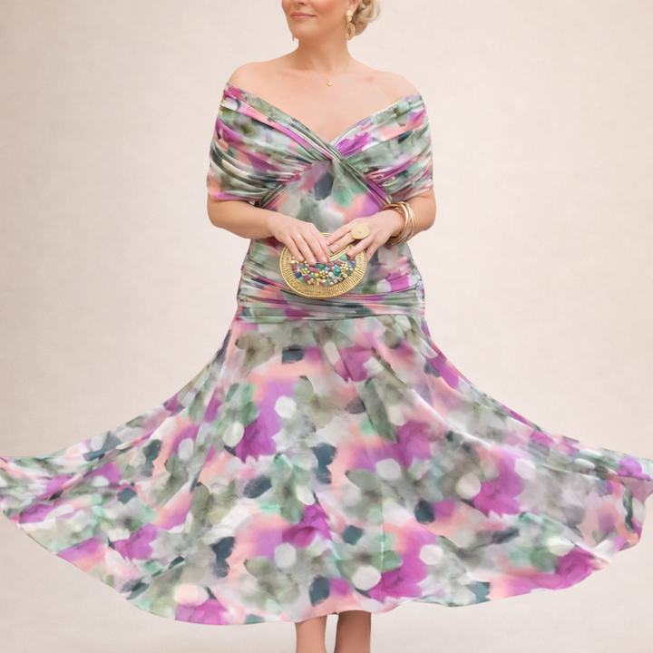 Florendra | Long Floral V Neck Dress