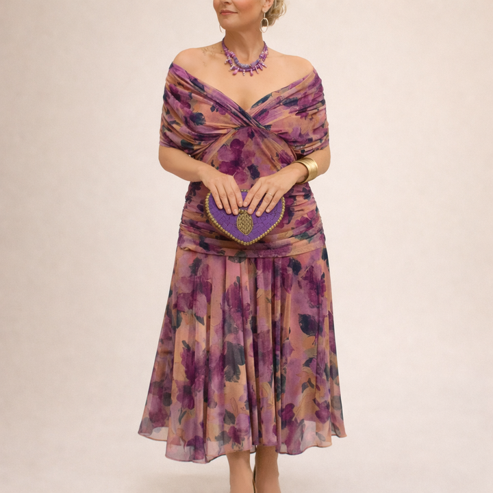 Florendra | Long Floral V Neck Dress