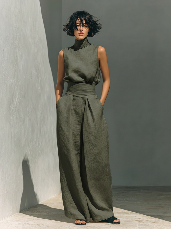 Maria - Women's Minimalist Tank Top & Wide-Leg Pants Set