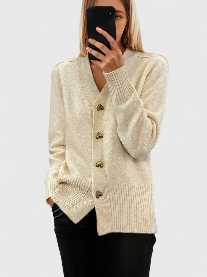 Zia - Heart Button Cardigan