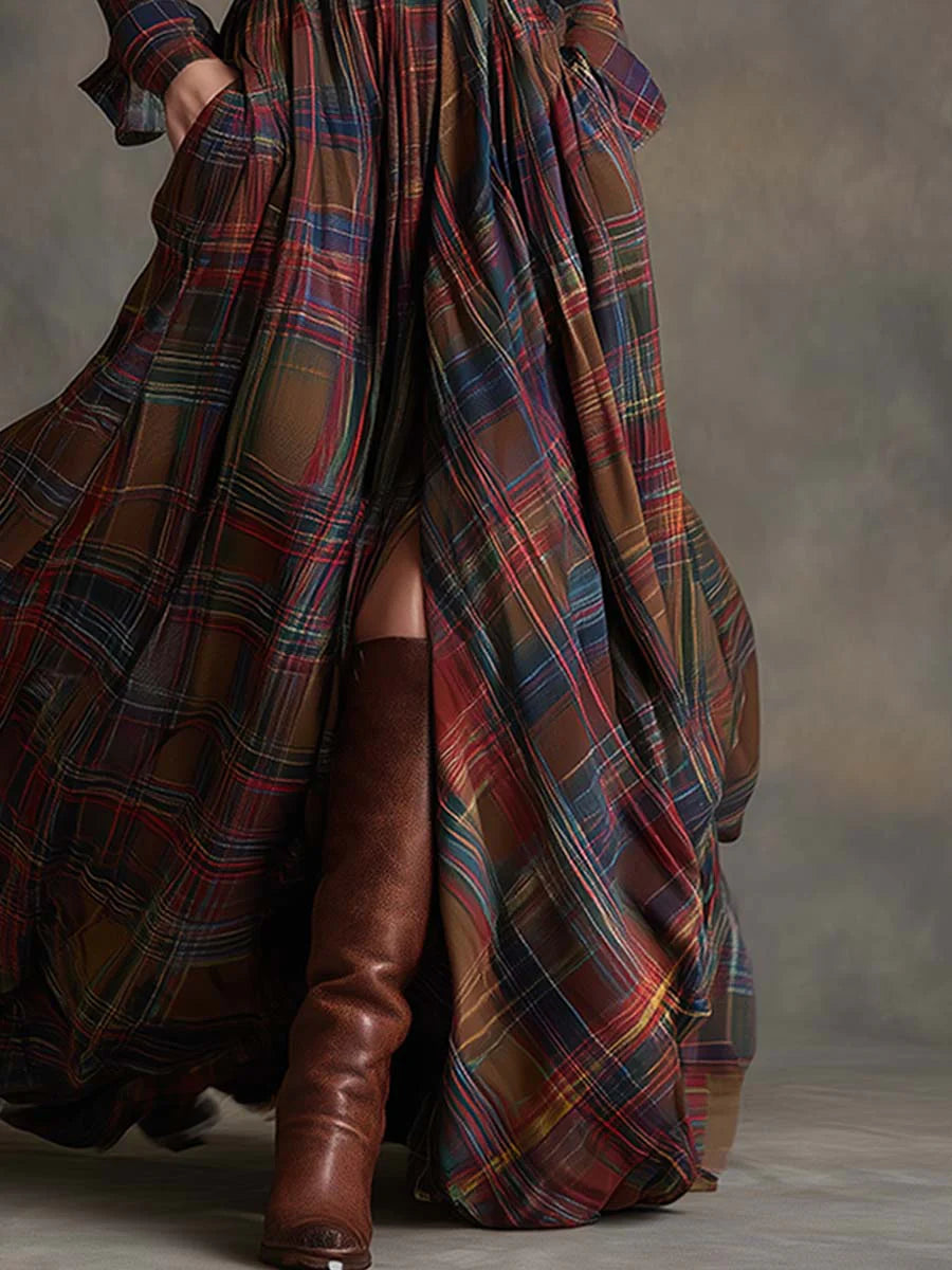 Beatrice | Maxi Check Dress with Waist Belt