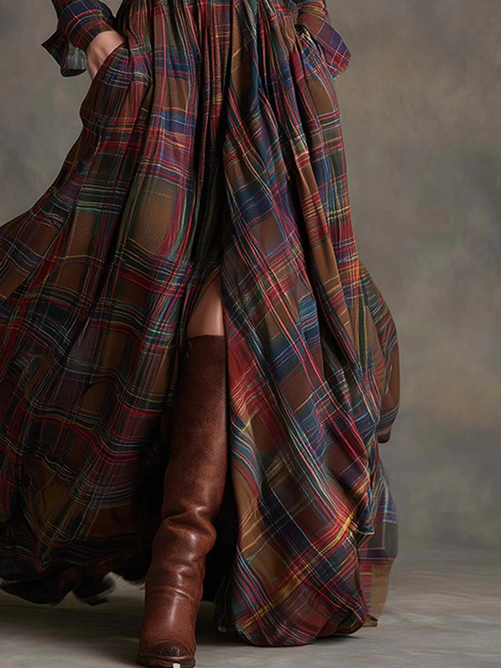 Beatrice | Maxi Check Dress with Waist Belt