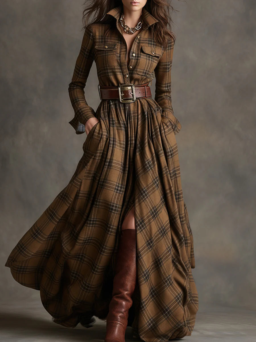 Beatrice | Maxi Check Dress with Waist Belt