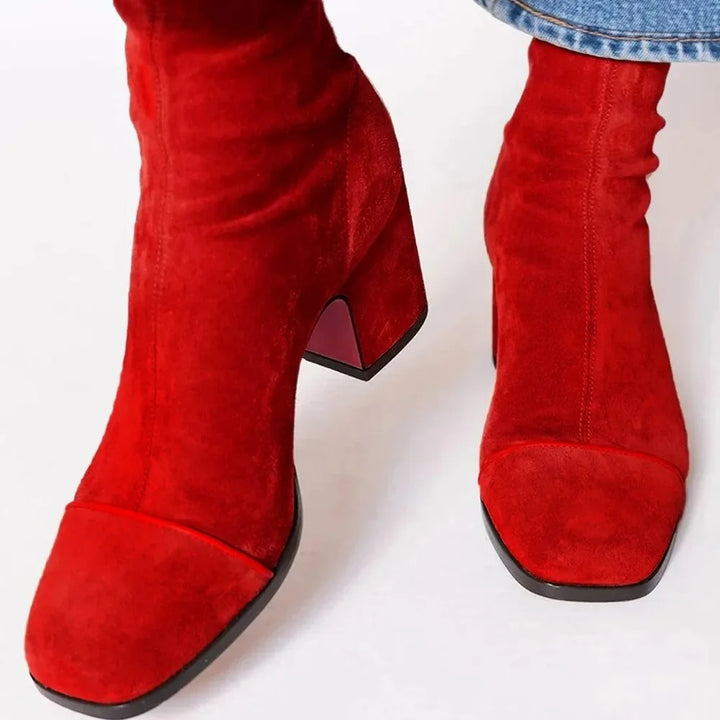 Lily™ | Elegant Suede Square Toe Ankle Boots