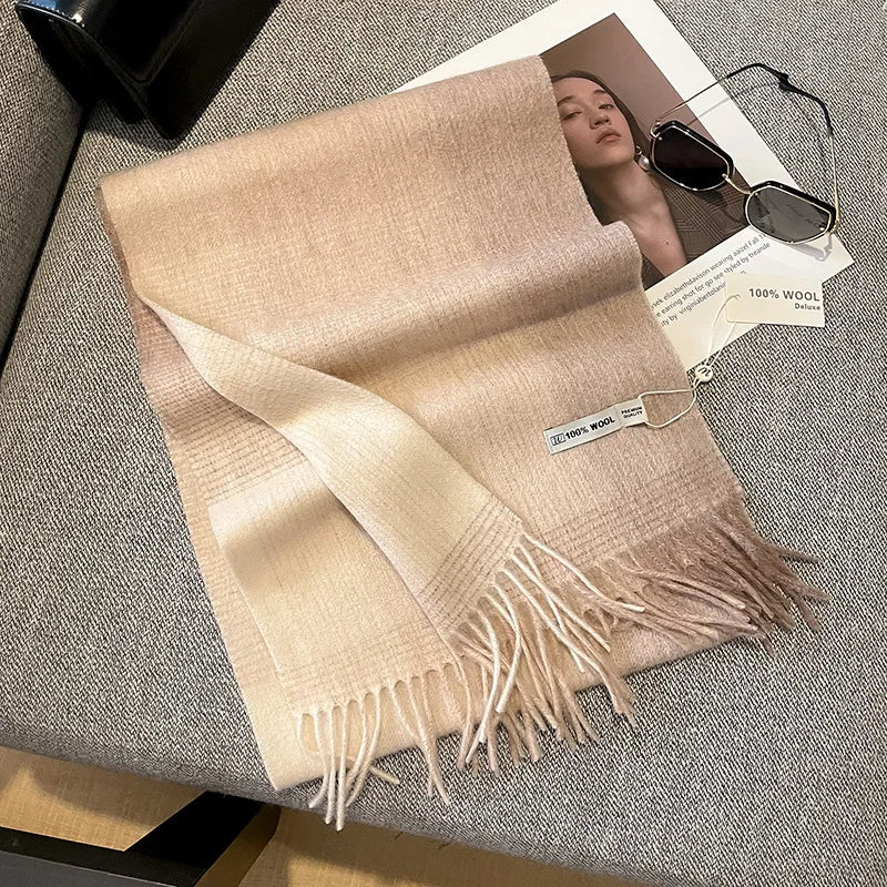 Luxury Wool Scarf for Women – Warm Checkered Winter Scarf Made from 100% Wool