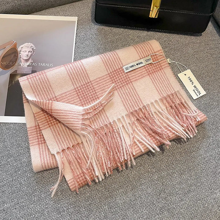 Luxury Wool Scarf for Women – Warm Checkered Winter Scarf Made from 100% Wool