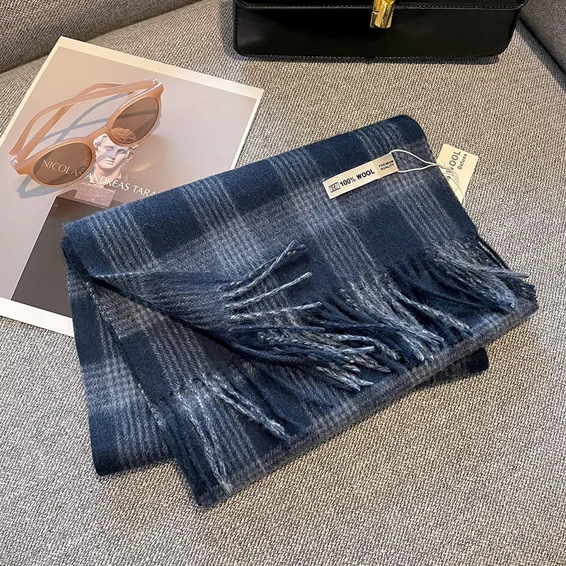 Luxury Wool Scarf for Women – Warm Checkered Winter Scarf Made from 100% Wool