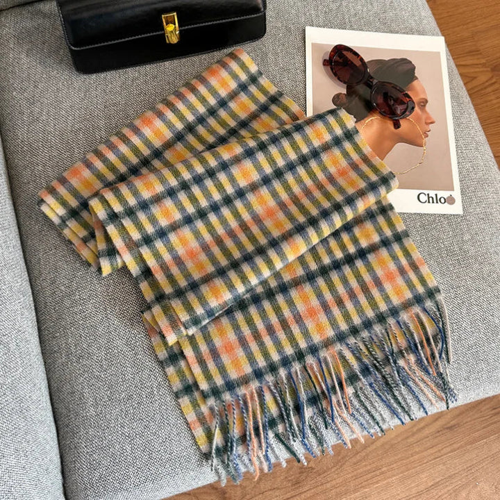 Luxury Wool Scarf for Women – Warm Checkered Winter Scarf Made from 100% Wool