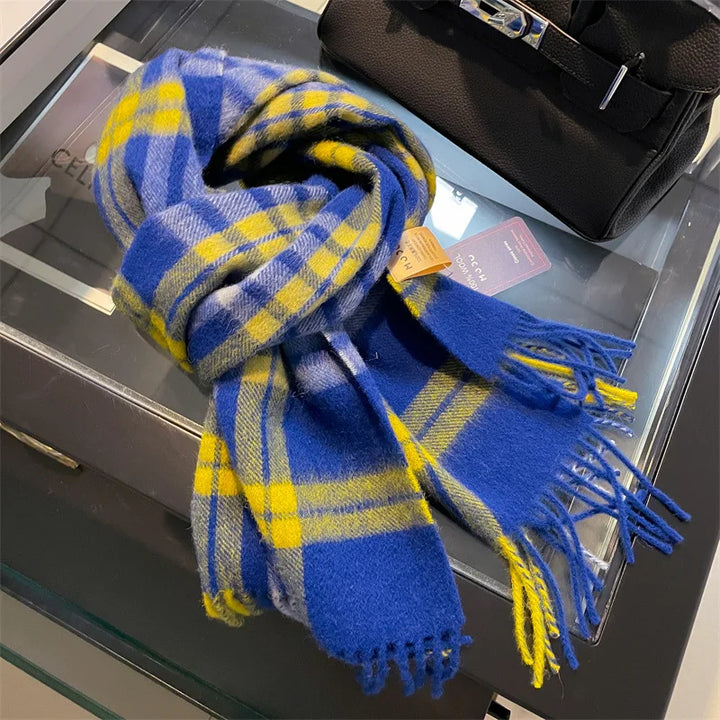 Luxury Wool Scarf for Women – Warm Checkered Winter Scarf Made from 100% Wool