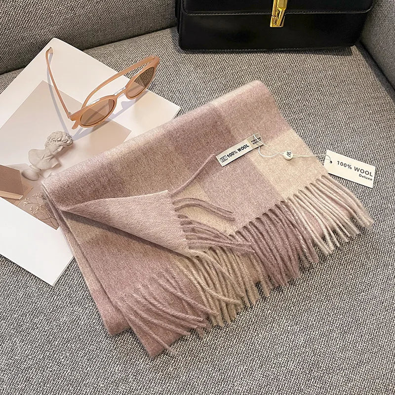 Luxury Wool Scarf for Women – Warm Checkered Winter Scarf Made from 100% Wool