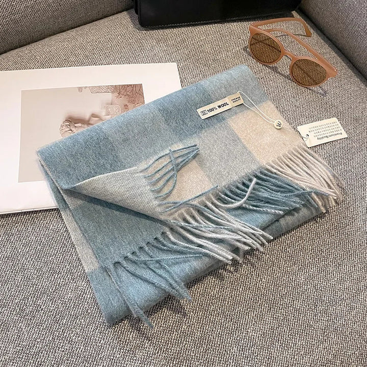 Luxury Wool Scarf for Women – Warm Checkered Winter Scarf Made from 100% Wool