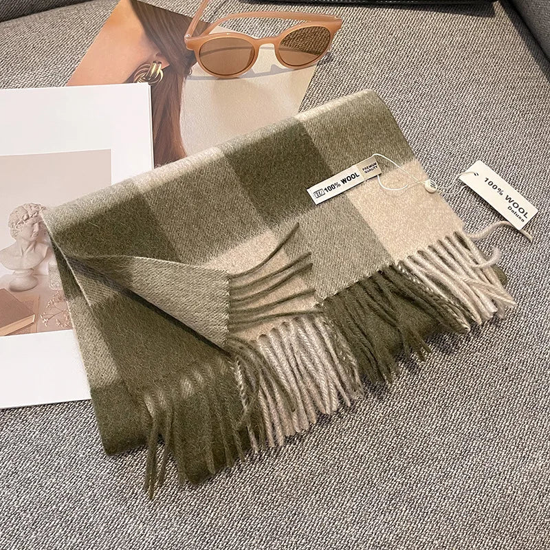Luxury Wool Scarf for Women – Warm Checkered Winter Scarf Made from 100% Wool