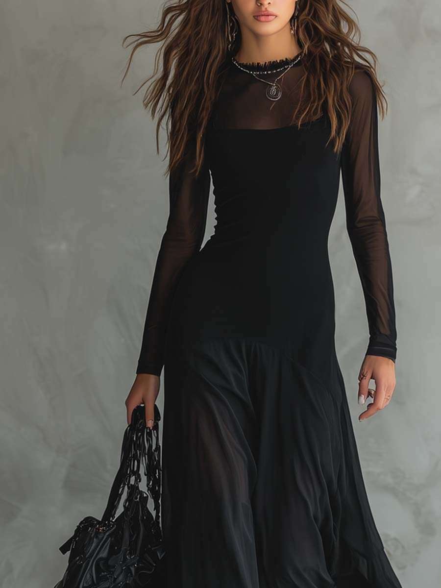 Neroa · Black Tulle Maxi Dress with Loose Fit