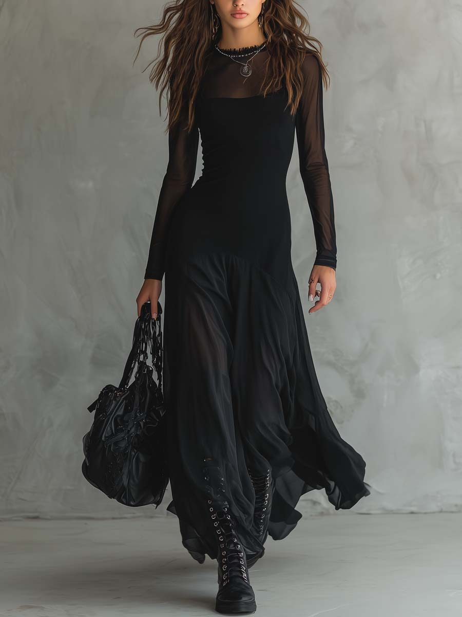 Neroa · Black Tulle Maxi Dress with Loose Fit