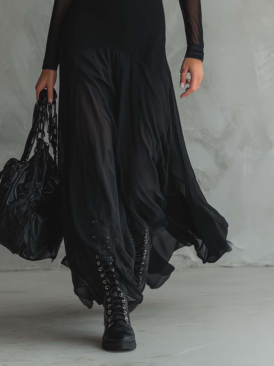 Neroa · Black Tulle Maxi Dress with Loose Fit
