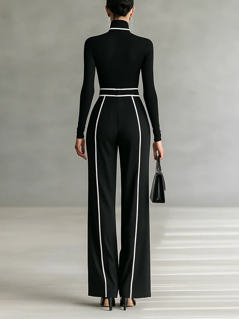 Renata™ | High-Neck Top & Wide-Leg Trousers Set With Belt