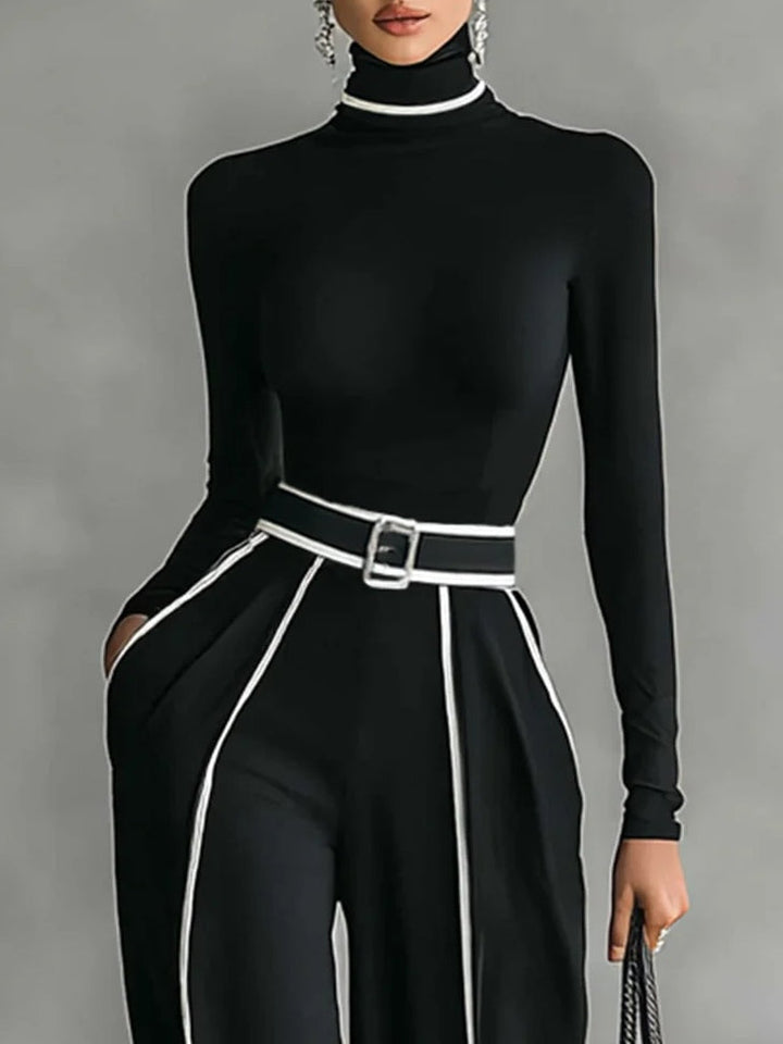 Renata™ | High-Neck Top & Wide-Leg Trousers Set With Belt