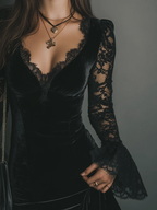 Luna | Velvet Mini Dress with Lace Detail