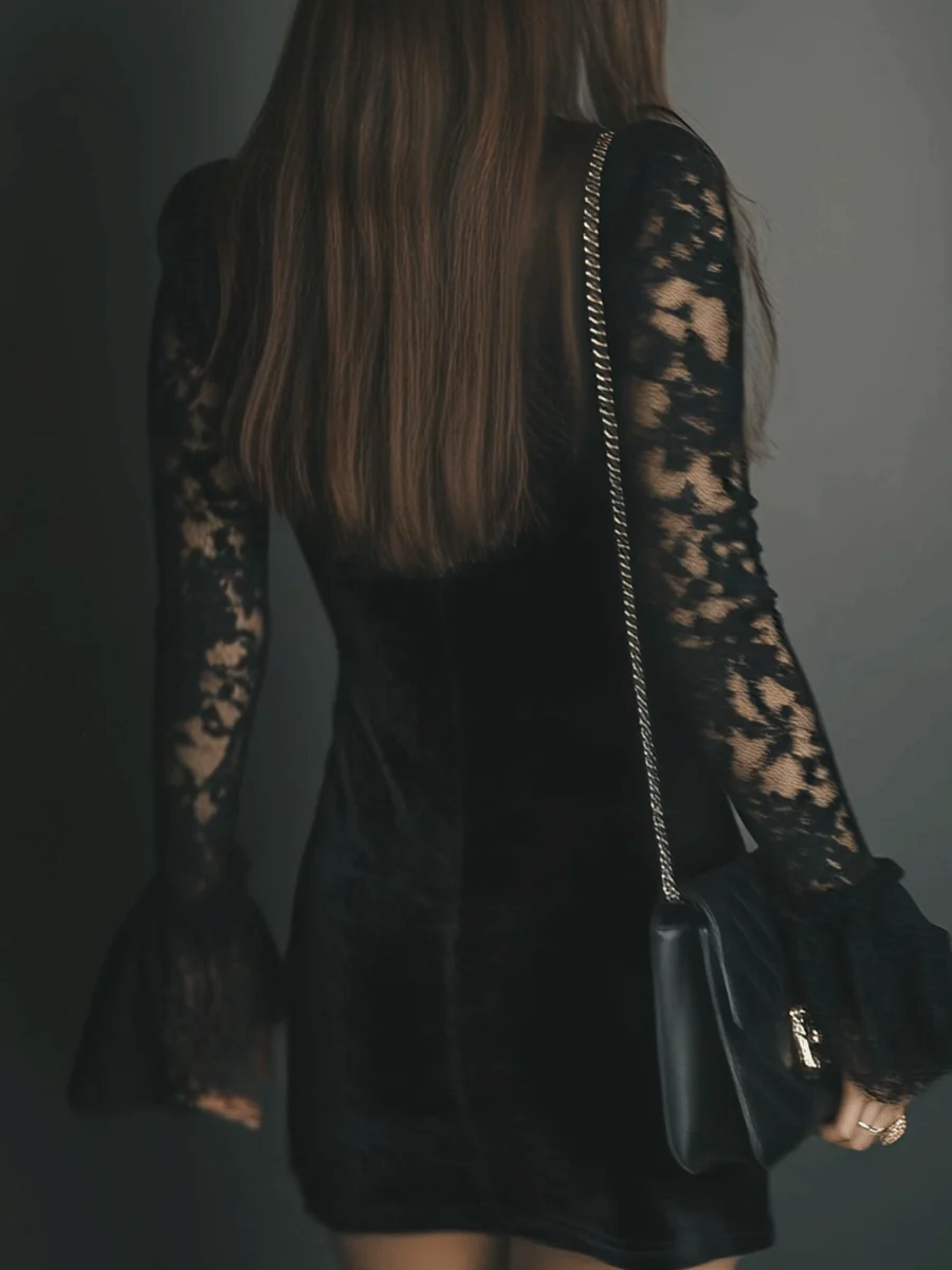 Luna | Velvet Mini Dress with Lace Detail