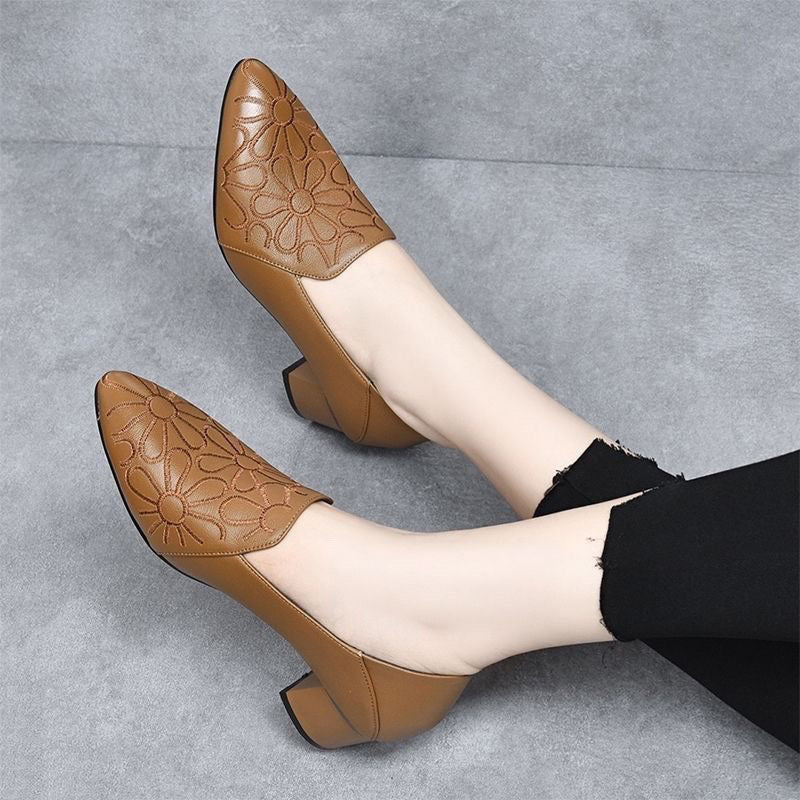 Tonette - Soft Vegan Leather Embroidered Pumps