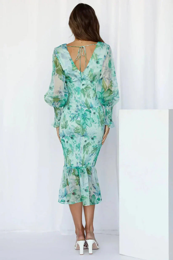 Nevara | Midi Dress With Flower Print