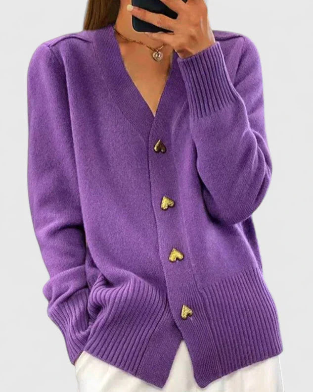Zia - Heart Button Cardigan